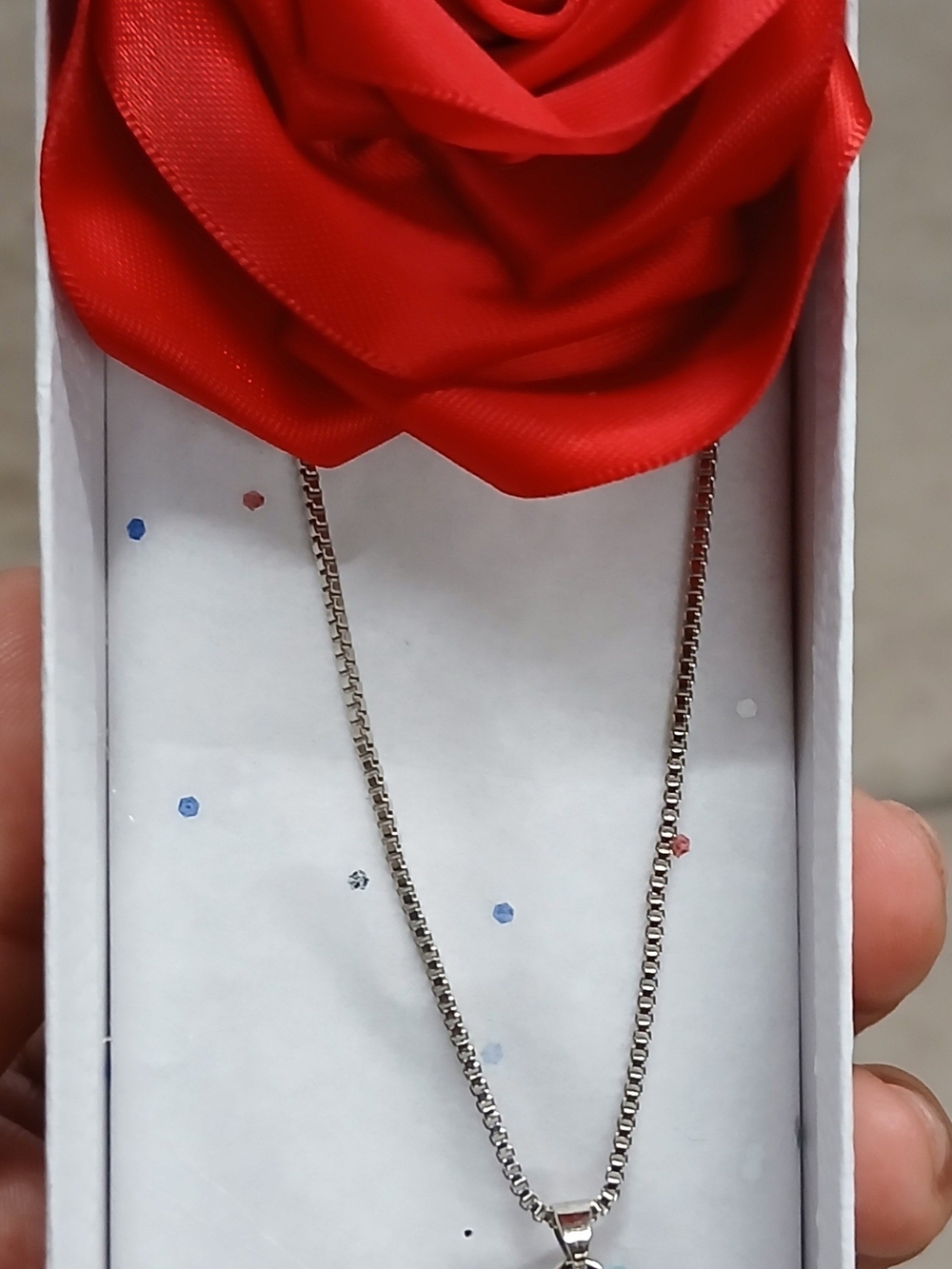 Sterling Silver Heart Pendant Necklace - Red Accent